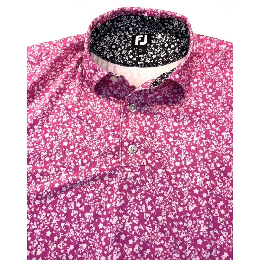 Foot Joy Polo Shirt Men's XLarge Pink Floral AOP Performance Golf Short Sleeve